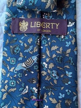 Liberty of London Silk Animal Floral Print Tie in Blue, Gray and teal